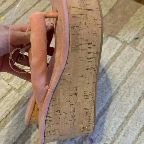 Veronica Beard 6 Geno Cork Leather Suede Pink Wedge Heel Sandals - Picture 5 of 9